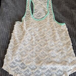 Lush Cream and Mint Lace Tank Top